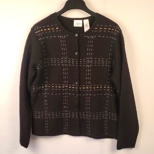 Villager Sport Women's 100% Wool Black Button Cardigan Sweater Sz L